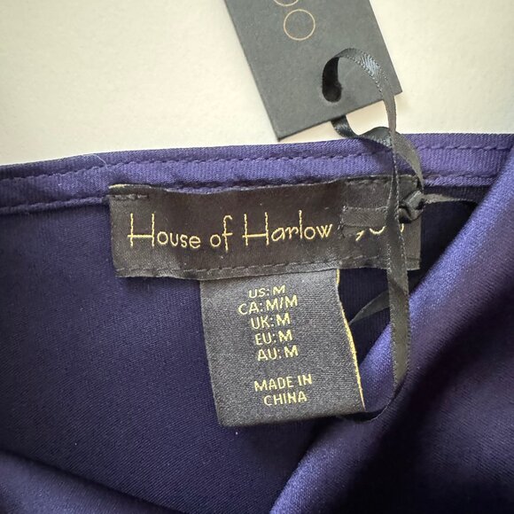 House of Harlow- NWT Cowl Neck Blue Satin Bodysuit- sz. M - Picture 4 of 9